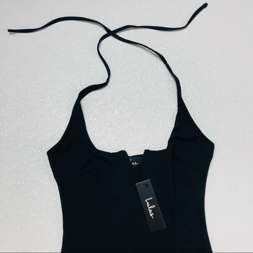 Lulus Ready or Notch Black Halter Bodysuit plunge Neckline stretchy knit body XS - Picture 11 of 11